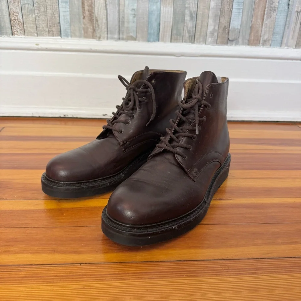 J Crew 10 Lace Up Ankle Field Boots Brown Italian Leather Shoes Platform Sole
